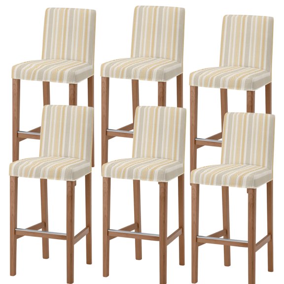 Farmhouse Stripe Bar Stool Covers - Stretch Dining Chair Covers Set of 6, Boho Country Vintage Yellow Striped Bar Chair Cover Removable Counter Stool Pub Chairs Slipcovers Protectors for Kitchen/Cafe