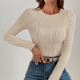 thumbnail image 7 of XPMWRP Womens Ribbed Knit Sweater Long Sleeve Slim Fit Tops Crewneck Pullover Stretchy Basic Fall Winter Layering Shirt Beige L, 7 of 7