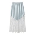 thumbnail image 4 of Wxolcjlv Womens Satin Maxi Skirt Elastic Waist Lace Panel Hem Skirts, 4 of 4