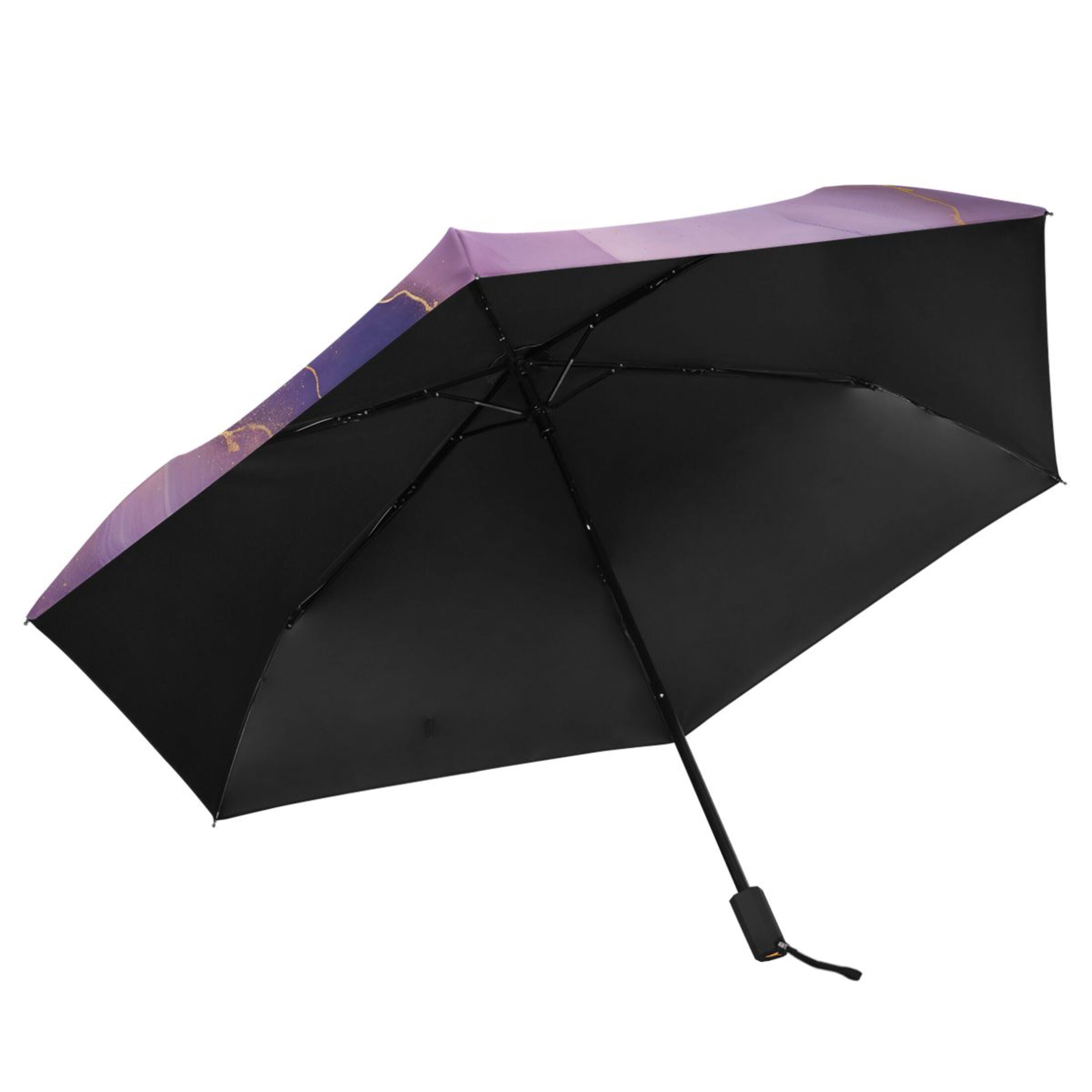 Lilac Purple Gold Marble Compact Sun Umbrella Windproof Travel Umbrellas for Rain Strong Portable UV Protection