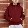 thumbnail image 2 of Lenpel Hoodies for Boys Children Casual Long Sleeve Half Zip Hooded Sweatshirts Pullover Sweatshirt Tops with Pocket(Red,13-14 Years), 2 of 7