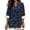 Blue Dragonfly Flower, variant on Faux Linen Shirts Women's V-Neck Blouses Retro Flower Bamboo Print Breathable Roll Up Sleeve Shirts Summer Beach Top 3/4 Sleeve Vacation Outfits, 2XL
