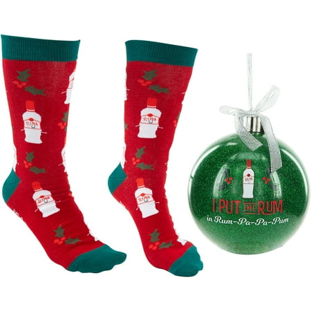 Pavilion Gift Company – Rum-Pa-Pa-Pum – 4 Ornament with Unisex Holiday Socks