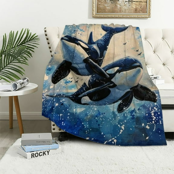 BCIIG Orca Whales Ocean Sky Warm Lightweight Blanket Soft Fleece Throw Blankets All Seasons Sofa Decor Gifts Blanket 40x50in