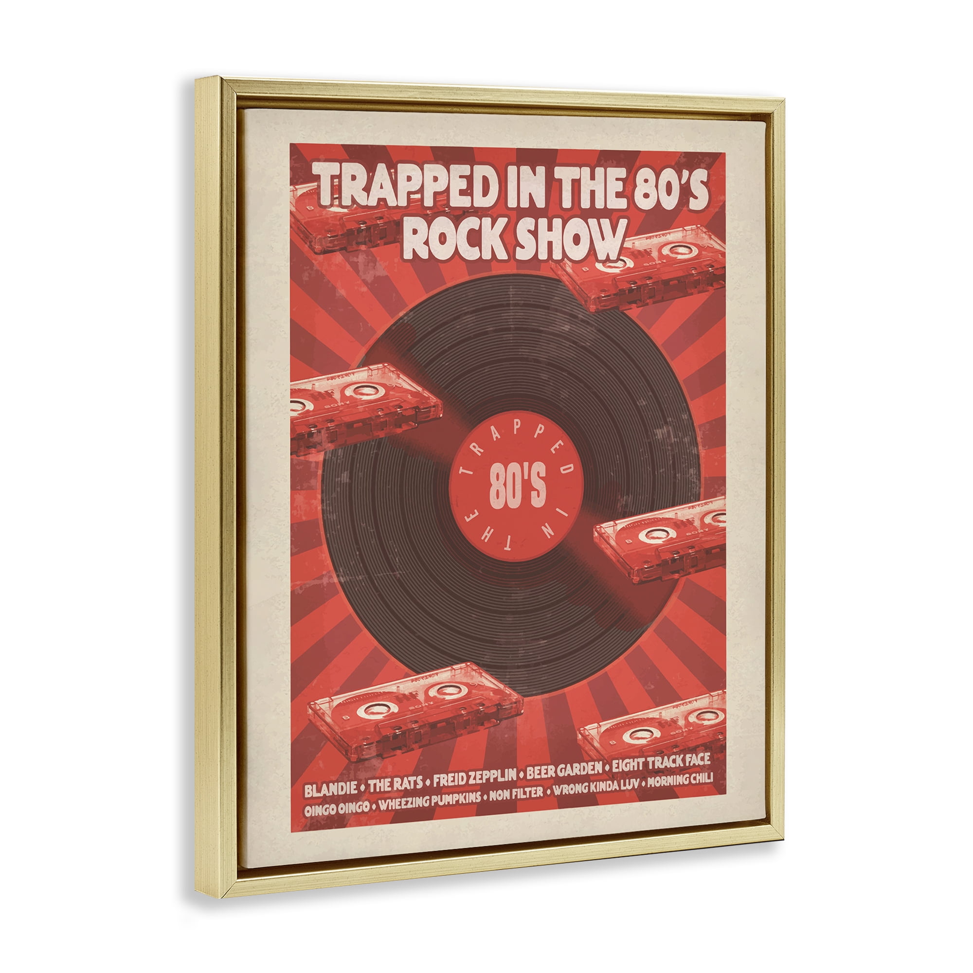 Stupell Industries Trapped in 80s Rock Show Gold Framed Floater Canvas Wall Art, design by Old Red Truck