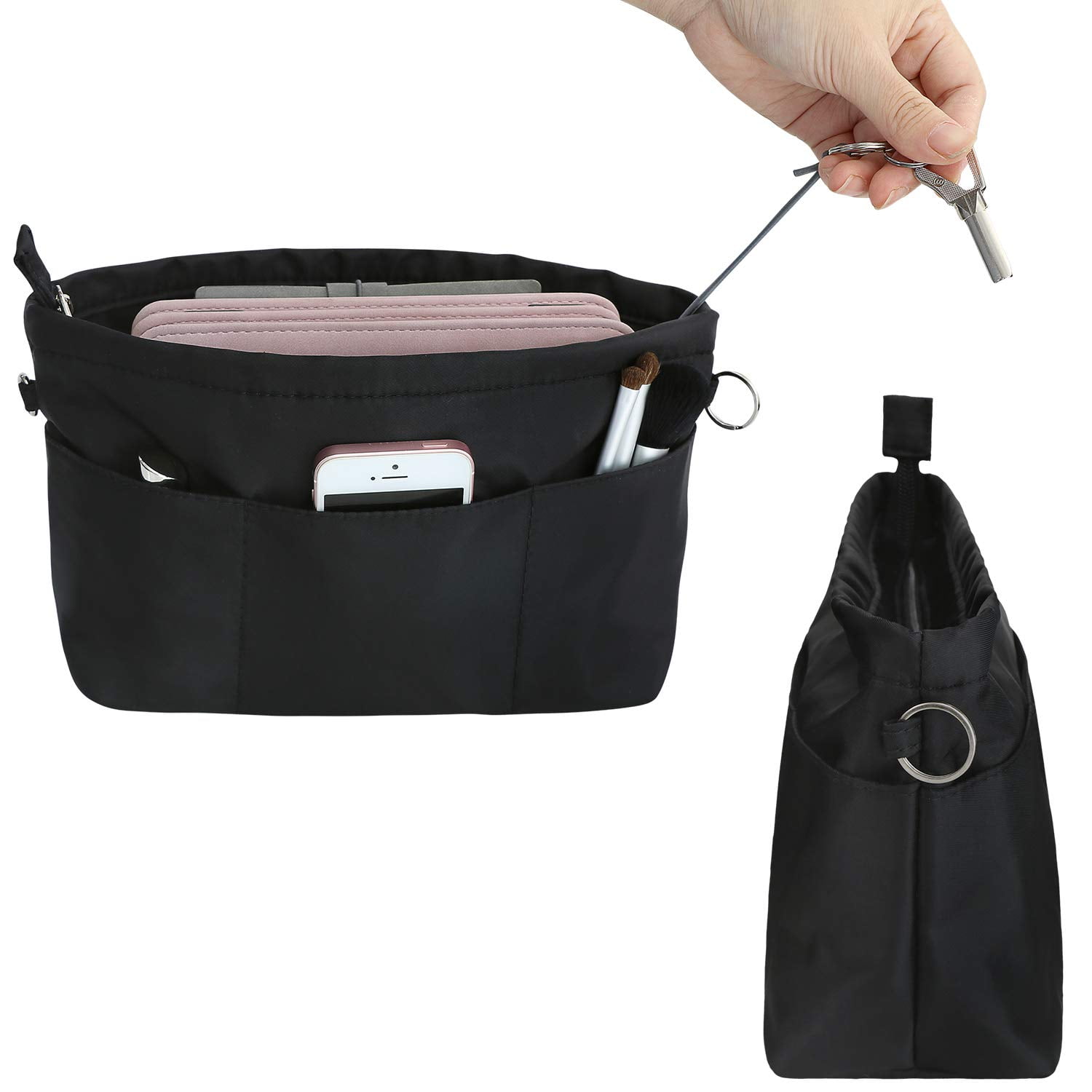 Organizer Per Borsa Con 13 Tasche - Insert Espandibile Con Cerniera, Design Fiore Viola-Blu - Foto 8