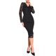 thumbnail image 2 of VESTIDO MIDI DE ENCAJE FLORAL CON MANGAS LARGAS TRANSPARENTES Y ESCOTE EN V DE INSPIRE CHIC L NEGRO, 2 of 5