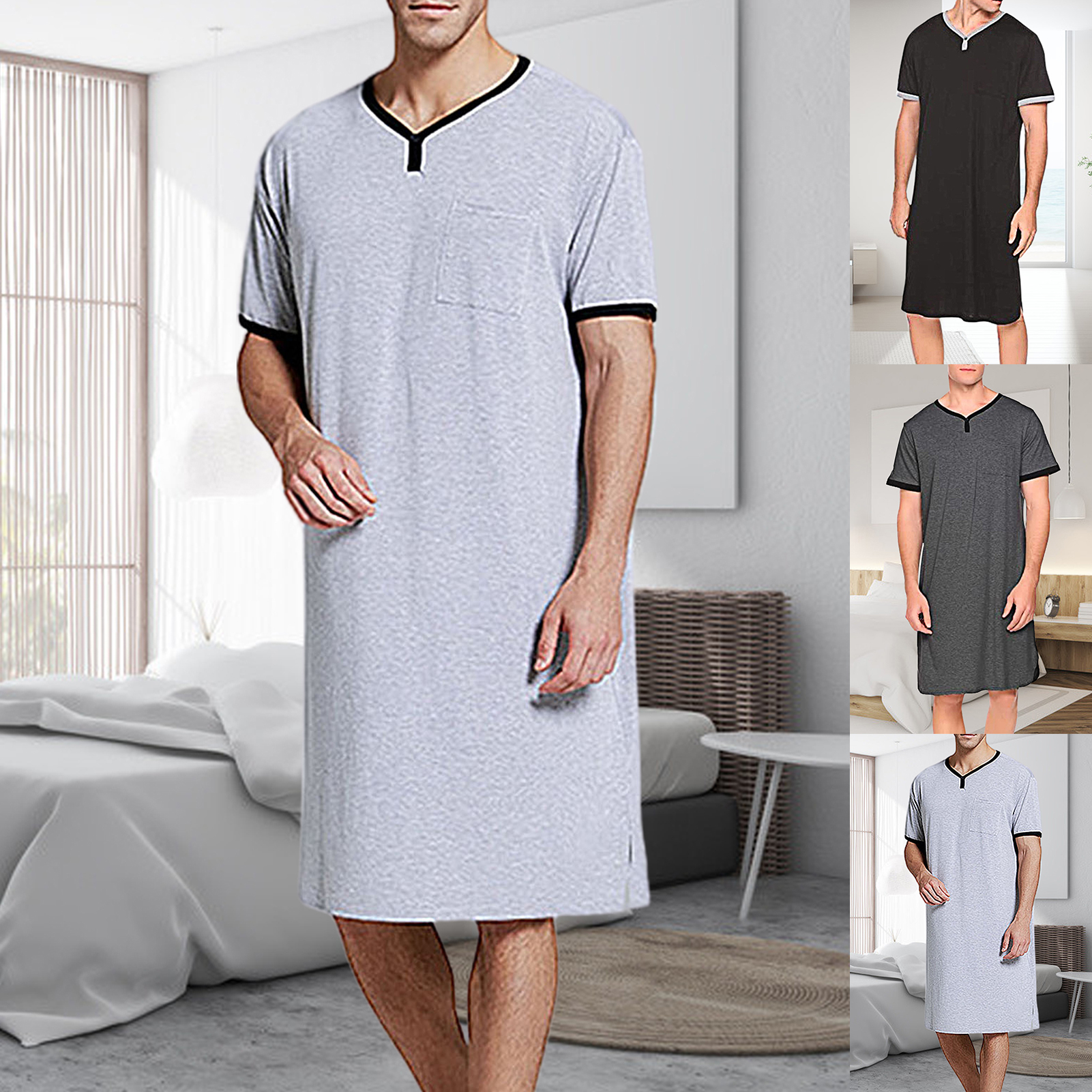 Bestjia Men Short Sleeve O Neck Pocket 