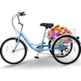 thumbnail image 1 of Lilypelle Adult Tricycle 24" Wheels Low Stepover Frame Bike, 7-Speed Shimano Derailleur Trike, 3 Wheels Bike with Basket, Sky blue, 1 of 12
