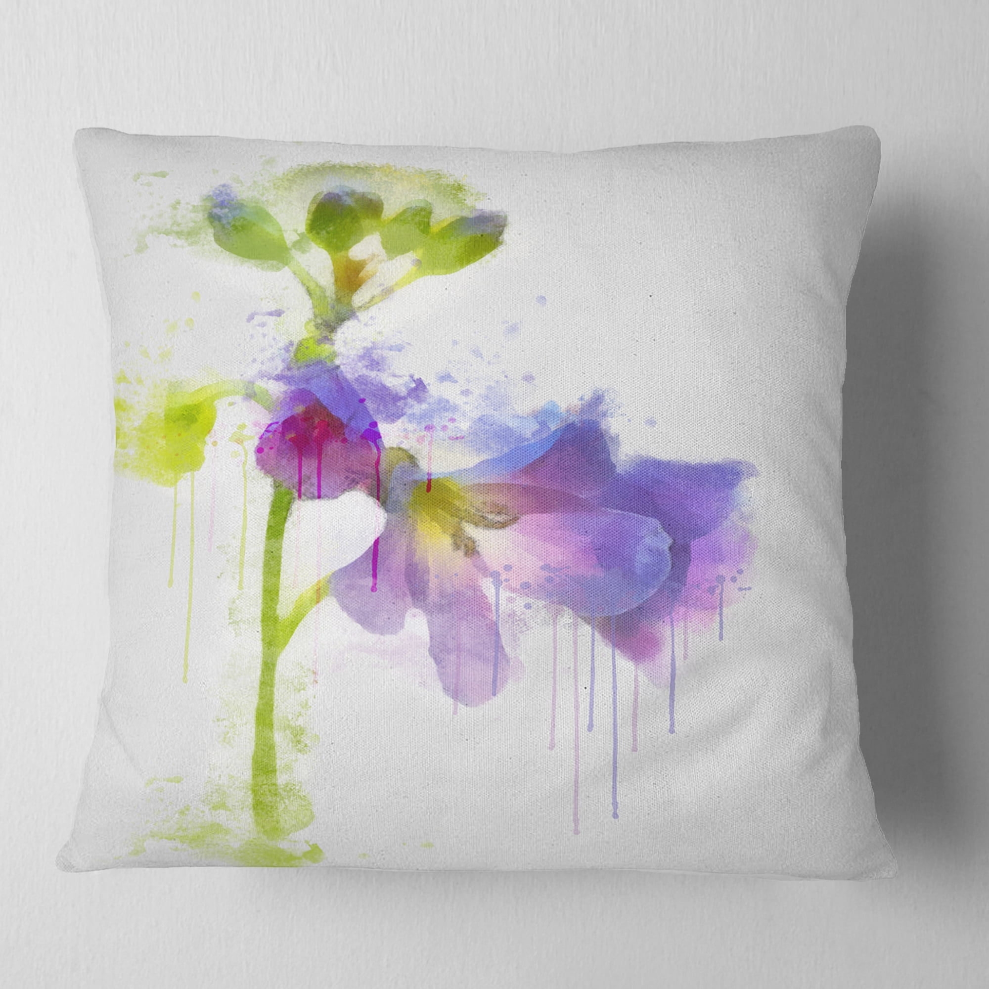 Designart Blue Hand drawn Eustoma Watercolor - Floral Throw Pillow - 18x18