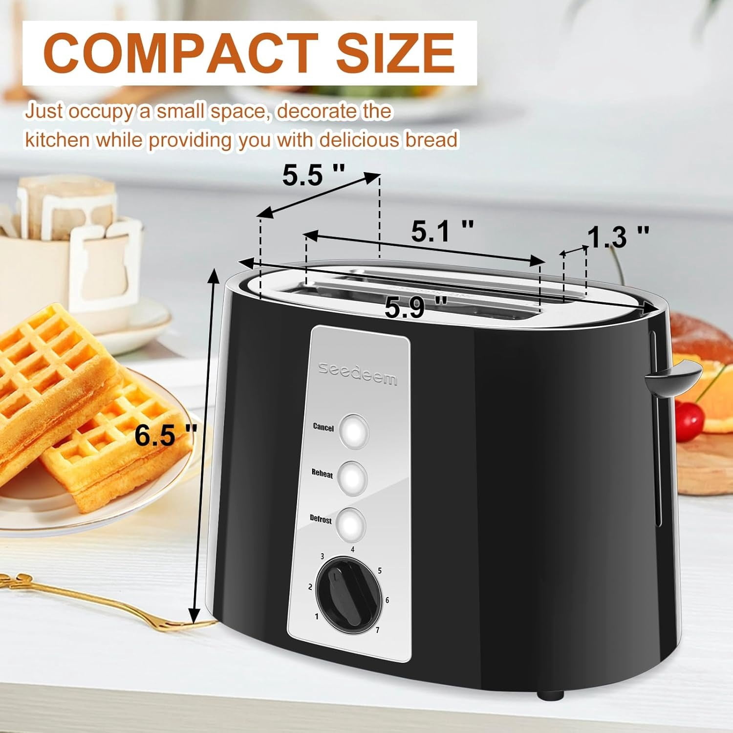 Toaster 2 Slice, Extra Wide Slot Toaster, 7 Shade Settings, Bread Toaster with Cancel, Defrost, Reheat Function, Extra Wide Slots for Waffle or Bagel, Removable Crumb Tray, 750W, Retro Red