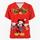 thumbnail image 3 of Camiseta de enfermera de uniforme de mujer para trabajo de enfermería, camiseta de Disney Mickey Mouse con estampado navideño de feliz Navidad, manga corta, cuello en V, patrón divertido festivo, 3 of 5