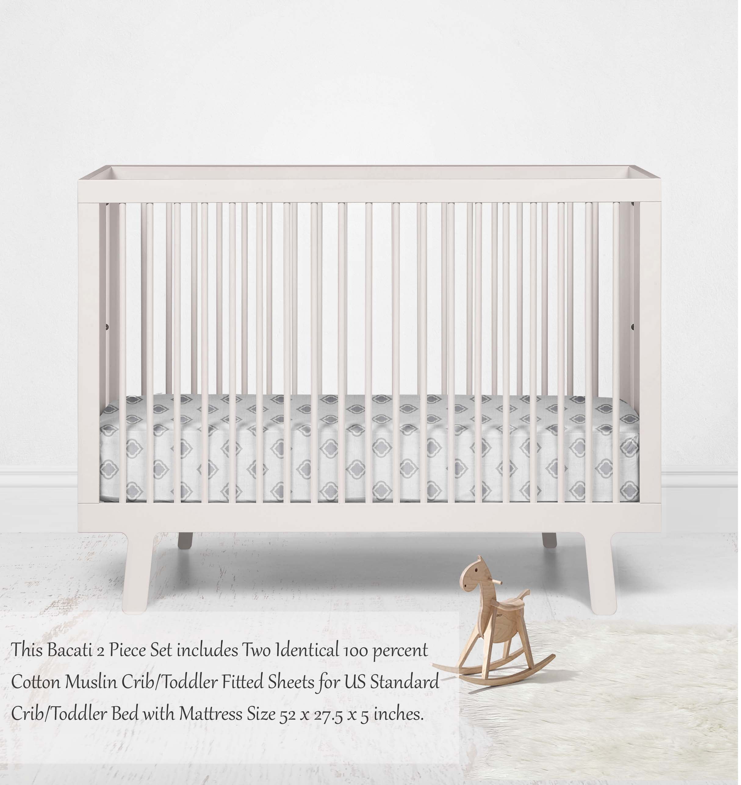 Bacati - Morocan Tiles Crib/Toddler Bed Fitted Sheets 100% Cotton Muslin 2 Pack, Gray