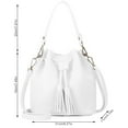 thumbnail image 2 of Bucket Bag Faux Leather Tassel Drawstring Crossbody Pouch Color Handbag Women Solid Color Shoulder Bag Handbag, White, 2 of 6
