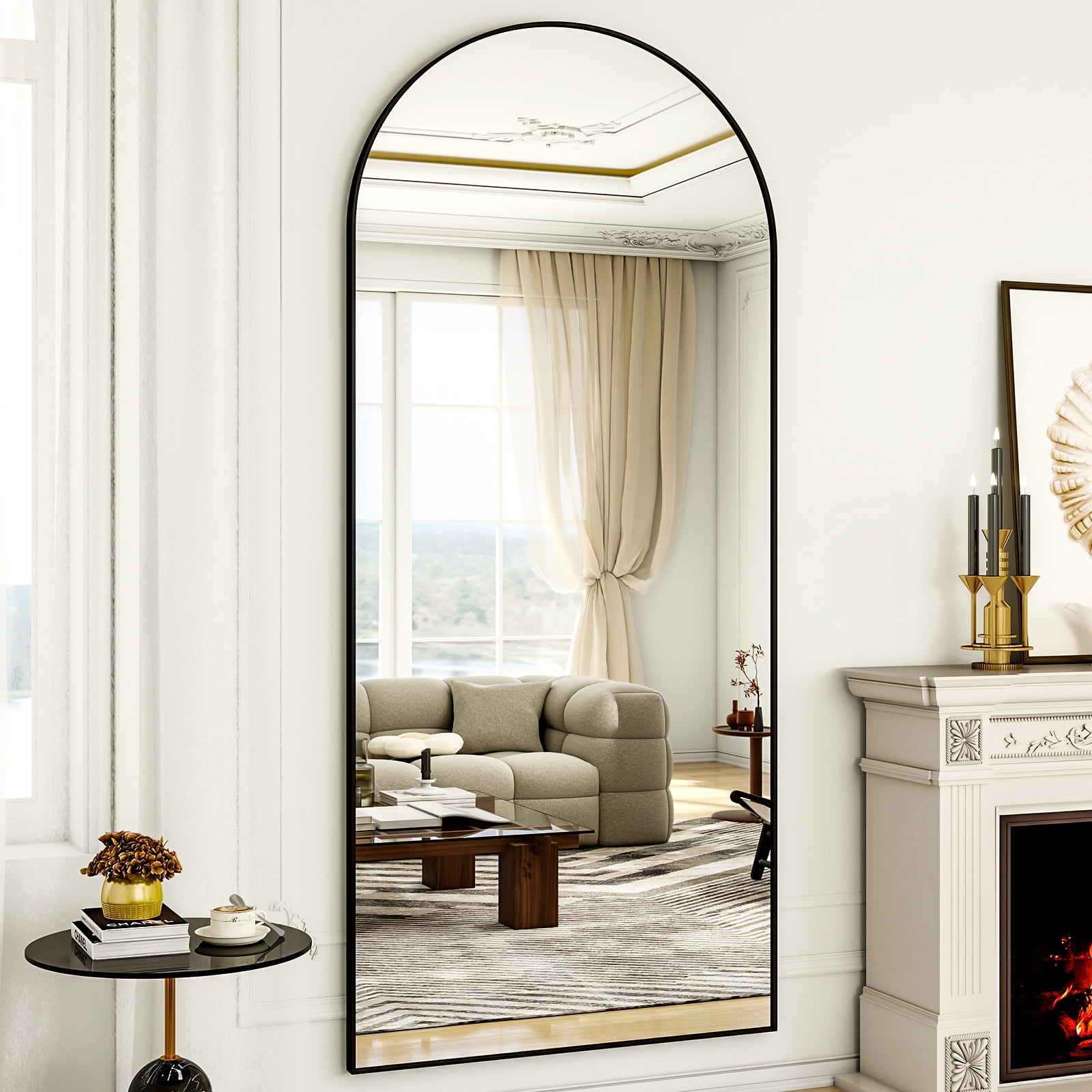AUROMIR 71"x26" Arched Full Length Mirror Standing Full Body Floor Mirror,Black