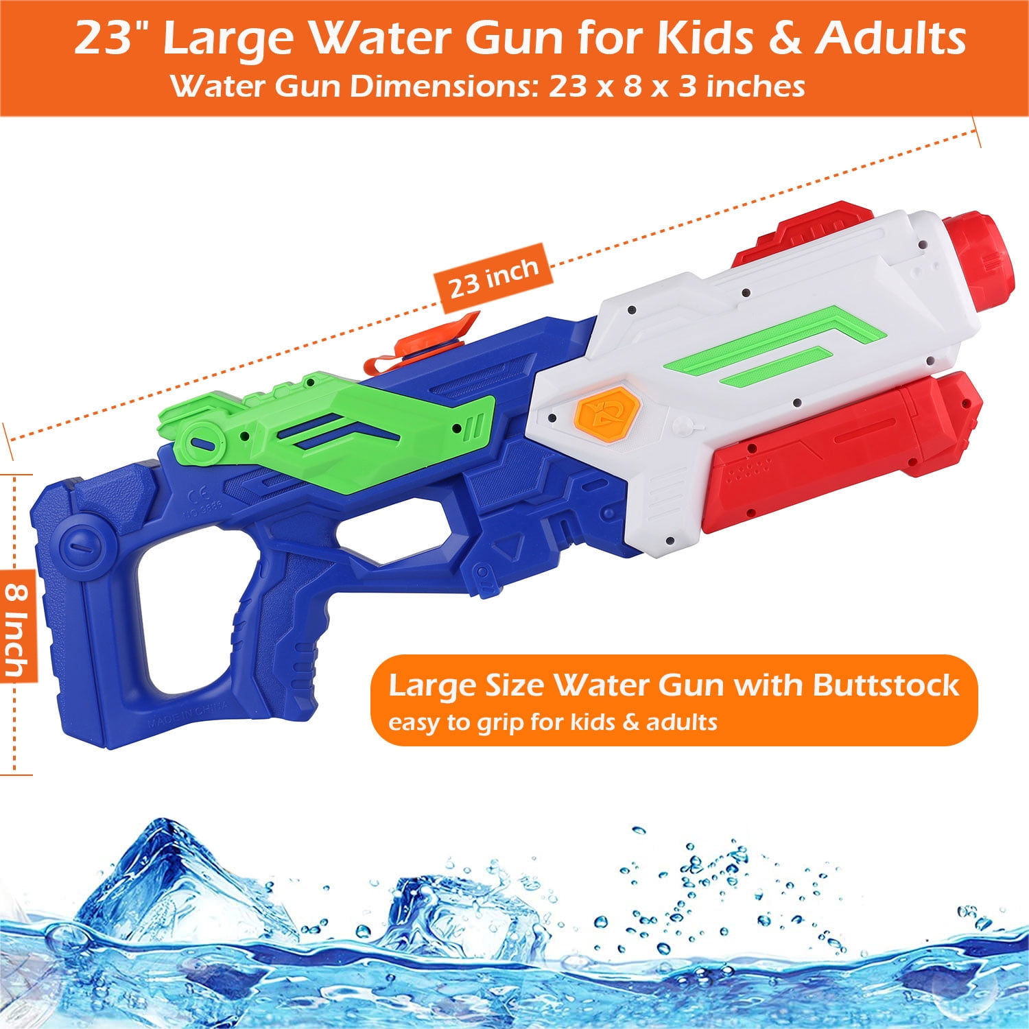 23 Inch Big Water Guns for Kids Adults, Super Squirt Water Gun 2000cc High Capacity Water Blaster for Boys Girls Summer Toy Outdoor Water Fighting