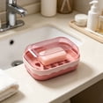 thumbnail image 4 of Leakproof Soap Dish with Lid & Draining Layer, Shatterproof Travel Bar Soap Holder Case Container, Portable Travel Size Toiletries Essentials for Camping, Gym, Bathroom, Pink, 4 of 6