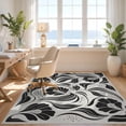 thumbnail image 3 of Design&I 4'x6' Washable Area Rug Snag-Free Skid-Resistant Medium Black White Floral and Leaf Design Elegant Swirling Foliage with Dotted Accents for Home Office, Under Desk, 3 of 7