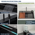 thumbnail image 4 of Logmey 31x20 Drop-In/Top mount Single Bowl 16-Gauge Stainless Steel Waterfall Kitchen Sink Gunmetal with Bottom Grid and Faucet, Gunmetal Black Kitchen Sink, 4 of 9