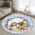 thumbnail image 2 of Round Area Rug 3ft, Spring Easter Rabbit Eggs Chicken Non-Slip Non-Shedding Floor Mat, Flower Butterfly on Blue Grid Washable Sturdy Carpet for Living Room Bedroom Home Decor, 2 of 9
