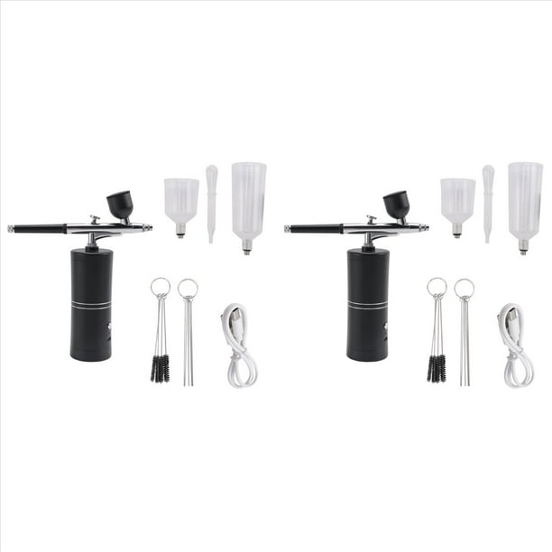 2X Kit de Aerógrafo con Compresor, Juego de Aerógrafo de Alta Presión, Inalámbrico, Recargable, Sin Obstrucciones, para Pintura de Maquillaje y Decoración de Uñas