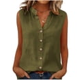 thumbnail image 5 of Womens Sleeveless Button Down Shirts Dressy Casual Summer Blouses V Neck Cotton Linen Tops Business Work Tank Top | CSEONE,Army Green L, 5 of 8