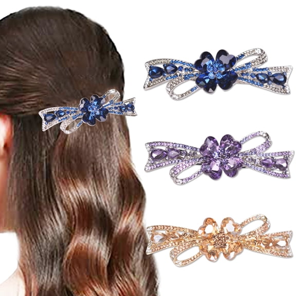 Sankuwen 3 Pcs Large Vintage Rhinestone Ladies Hair Accessories French Multicolor Hair Clips Decorative Hair Pins For Women Flower Hair Barrettes