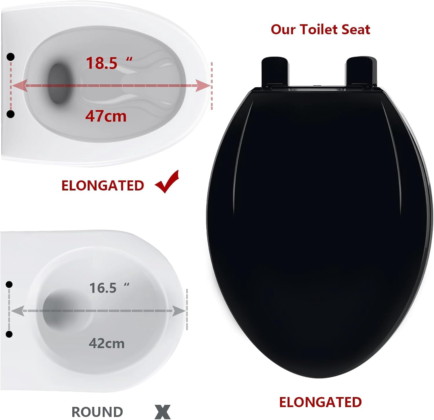 Toilet Seat Elongated,Toilet Seat with Toddler Seat Built in, Potty Training Toilet Seat Elongated Fits Both Adult and Child, with Soft Close, Easy Install and Clean - Elongated Black