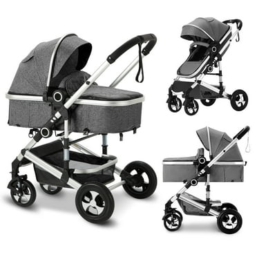 AILEEKISS 3-in-1 Convertible Baby Stroller with Big Seat and Adjustable Canopy, 24 Pound, Dark Grey