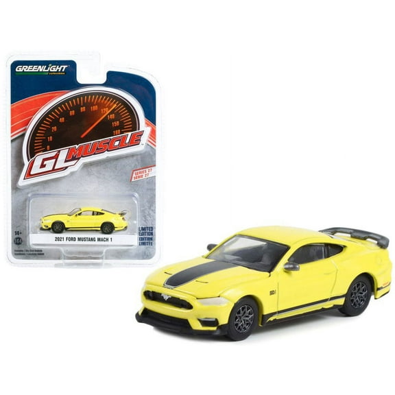 2021 Ford Mustang Mach 1, Yellow - Greenlight 13320F/48 - 1/64 Scale Diecast Car