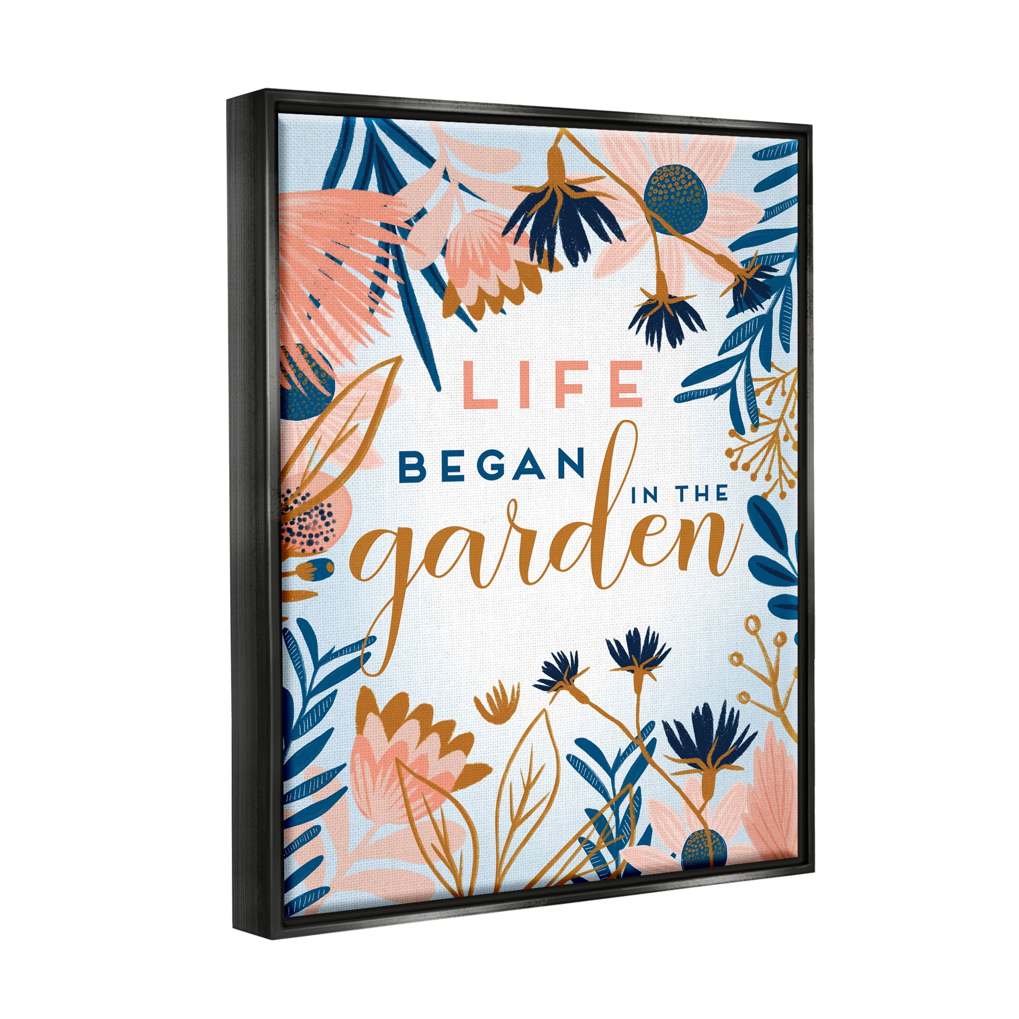 Stupell Industries Pink & Blue Gardening Botanical & Floral Painting Black Floater Framed Art Print Wall Art, 17 x 21