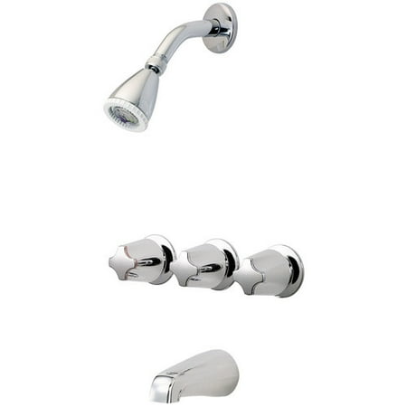 Pfister Bedford Triple Handle Tub and Shower Trim Kit with Metal Knob Handles, Polished Chrome