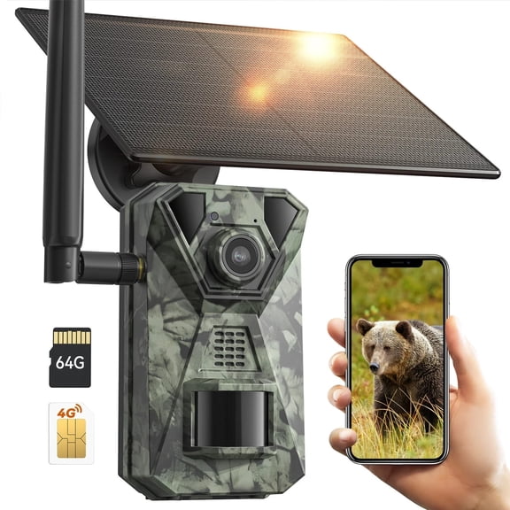 Trail Hunting Game Camera with Night Vision Motion Activated 4G Solar Panel