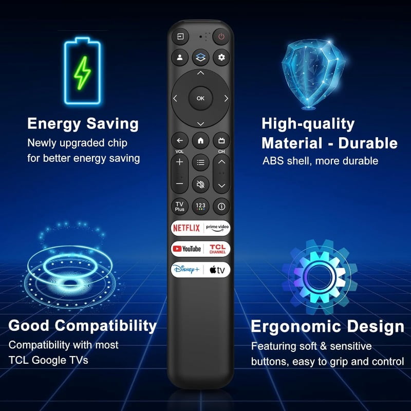 Replacement for TCL Google TV Remote Control, RC813 Compatible with TCL QM8 / QM7 / S5 / S4 / S3 / Q7 / Q6 / Q5 4K UHD HDR LED QLED QD-Mini LED Full-HD Smart TVs (No Voice Function)