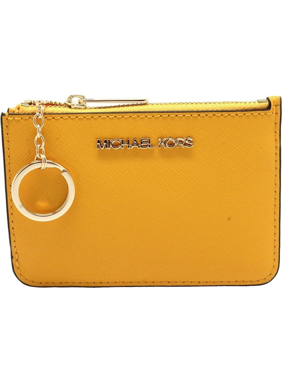 Michael Kors Jet Set Travel Small Top Zip Coin Pouch with ID Holder in Saffiano Leather (Jasmine Yellow, 1)
