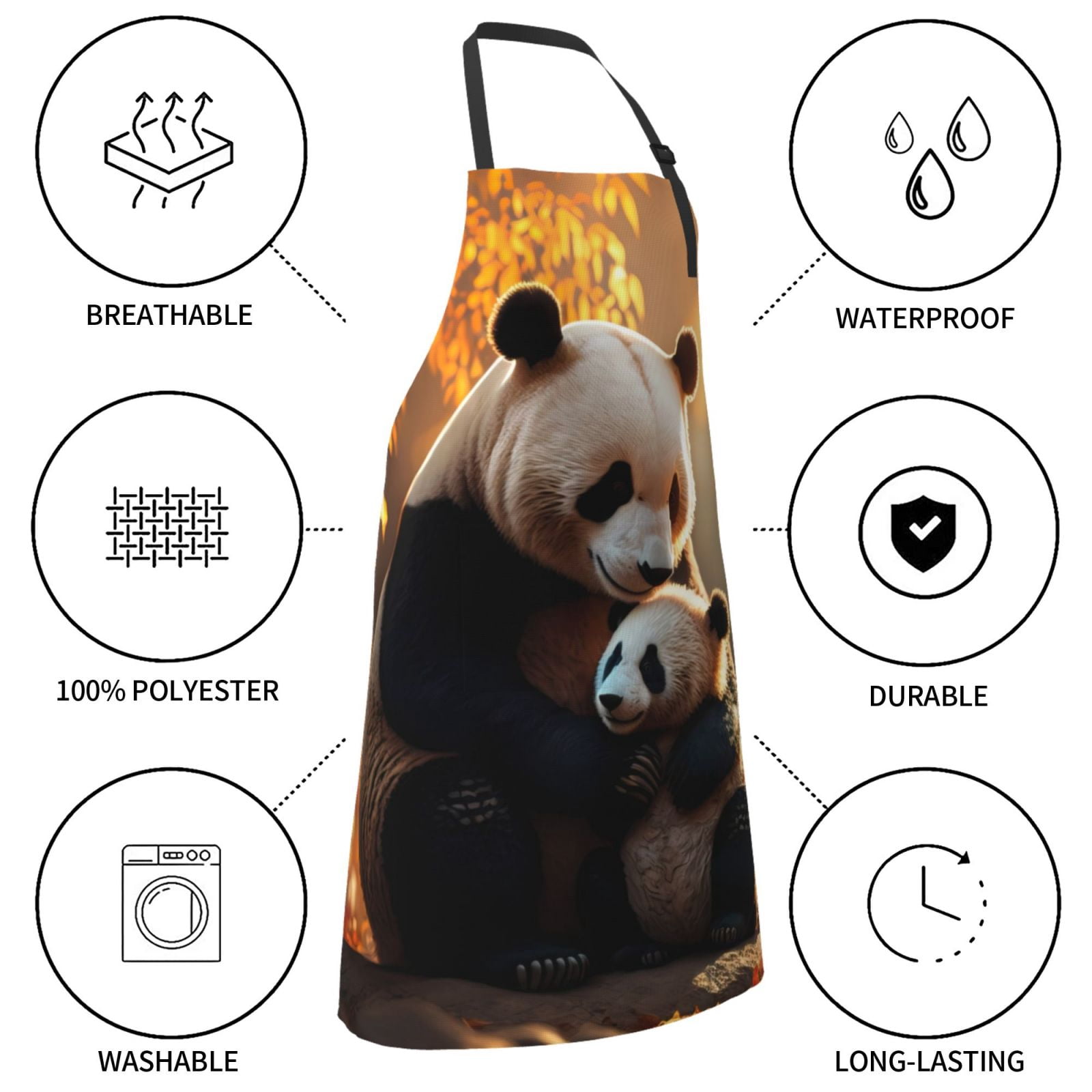 Kdxio Maple Forest Panda Apron with Pockets Adjustable Kitchen Aprons for Men Women Waterproof Aprons for Cooking,Drawing,Crafting, Baking Household Cleaning