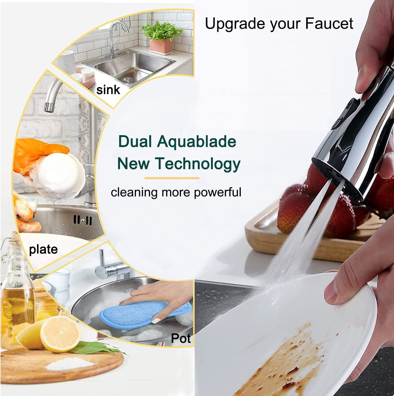 Kitchen Faucet Hose Attachment, Sink Sprayer Attachment with Sprayer Replacement Head, 79” Recoil Hose, Pressurized Faucet Aerator and Diverter Valve (5 Adapters) for Washing Fruit/Dishes, Pet Shower