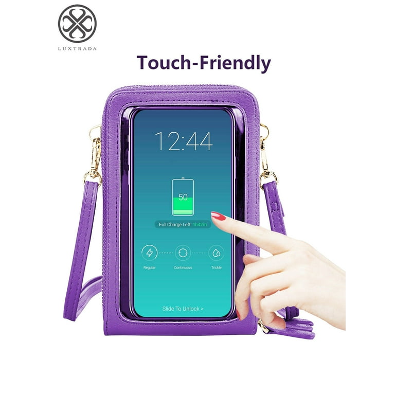 Luxtrada Women Cell Phone Purse Bag Shoulder Strap Touch Screen Cross Body Pouch Wallet Black Size One Size