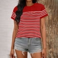 thumbnail image 2 of Sexlip Womens Short Sleeve Crew Neck T Shirt Striped Print Design Lightweight Fabric Casual Silhouette for Daily Errands Red XL, 2 of 6