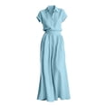 thumbnail image 6 of MLCDZ Women's 2 Piece Dressy Sets Plus Size Lapel Neck Short Sleeves Button Top High Waisted Flowy Wide Leg Pants Pockets Outfits Hiking Outdoor Work Set, 6 of 7