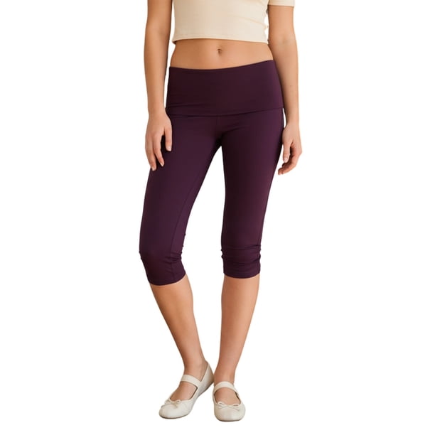Pantalones capri de mujer de tiro bajo con cintura plegable, color liso, corte ajustado y estilo cropped.