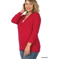 thumbnail image 3 of Zenana Women's Front V-Neck Classic Thin Snap Button Down 3/4 Sleeve Ribbed Knit Cardigan, 3 of 4