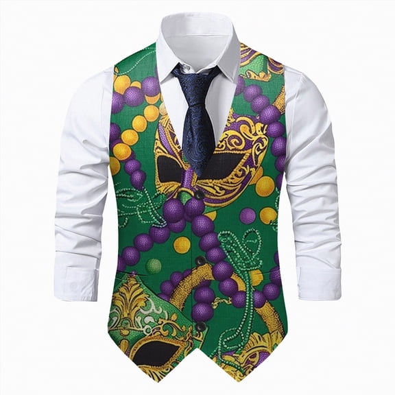 Rotm Mens Vest formal Formal Suit Vest for Men Graphic Printed Evening Party Suit Single-Breasted Funny Vest Green,2XL