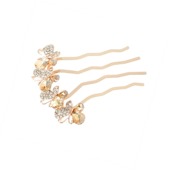 Vocoste Decorative Hair Combs Rhinestone Butterfly Hair Comb Stylish Bridal Side Comb Hair Accessory for Elegant Styling Champagne