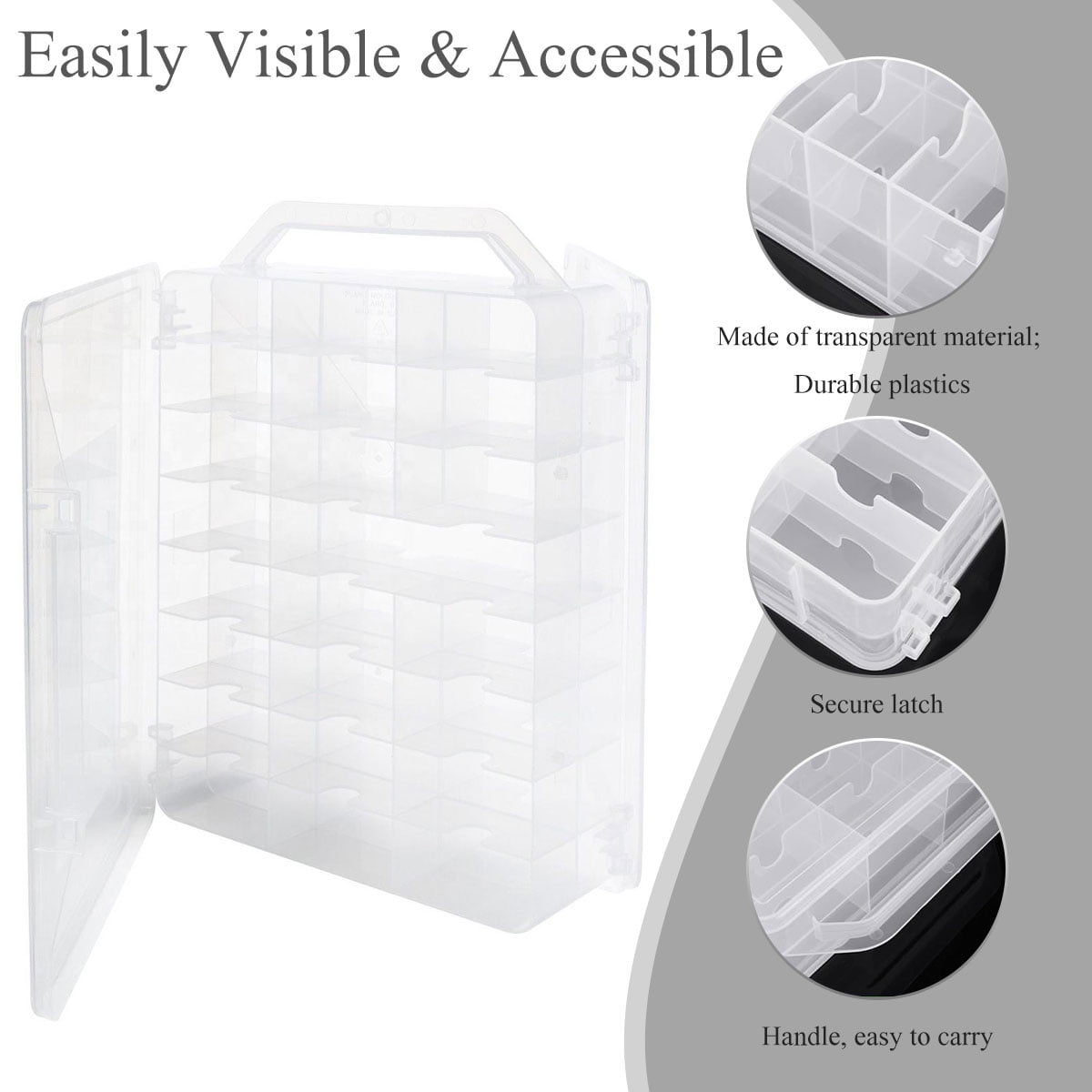 Sewing Box Organizer Double Sided Thread Box Storage Clear Plastic Organizer Box for Embroidery and Sewing Threads Craft Storage Box 46 Grids