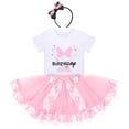 thumbnail image 2 of IBTOM CASTLE Toddler Girls Birthday Outfit Polka Dots Tops Tutu Skirt Mouse Ears Headband for Cake Smash Photo Shoot 5 Years Pink - Bowknot, 2 of 8
