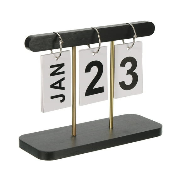 Vintage Wood Perpetual Calendar, Wooden Flip Calendar Turn Page Month Date Display for Desk Style 1, Black
