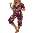 thumbnail image 3 of Ensemble de Pyjama pour Femmes, Chemise à Manches Courtes et Pantalon Capri, Tenue de Nuit, Ensembles de Pjs, Tenue de Nuit Douce, 3 of 6
