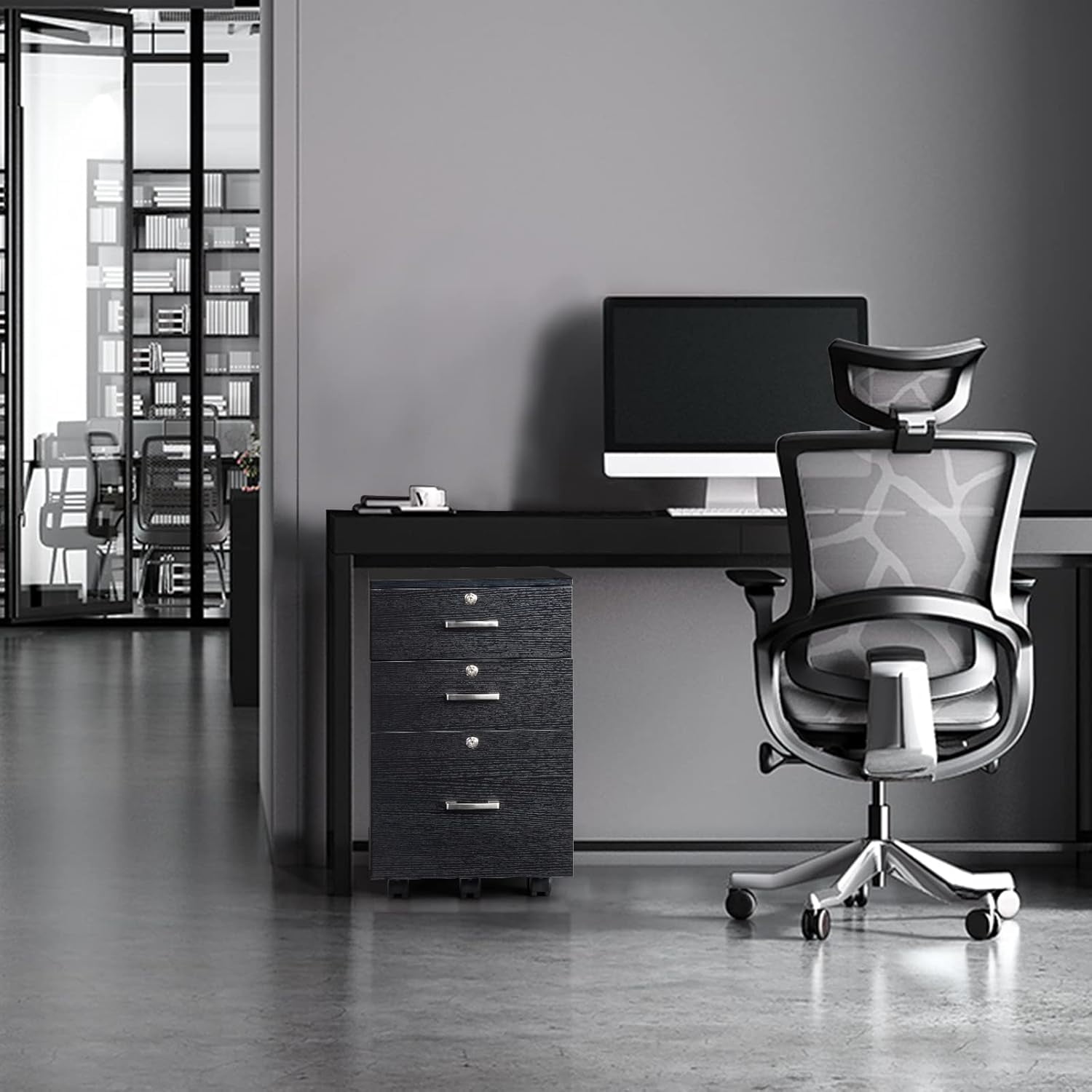 Black Wooden File Cabinet, 3 Drawer Vertical File Cabinets with 3 Lock,Printer Stand Mobile Storage Cabinet,Filing Storage Drawer for Home,Office,Black(15.75" L x 15.75" W x 26.1" H)