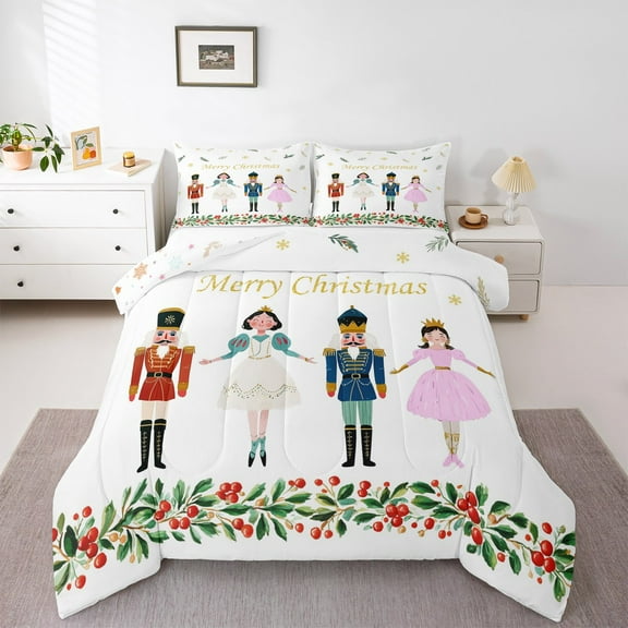 jejeloiu Marry Christmas Bedding Comforter Set,Red Nutcracker Twin Comforter Sets,Chic Princess Prince Bedding Set For Girls Boys,Ultra Soft Home Decor Reversible,2pcs